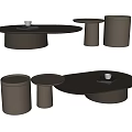 Modern Circular Coffee Table Set In Metallic Brown With Decorative Tray And Nested Design 3d model