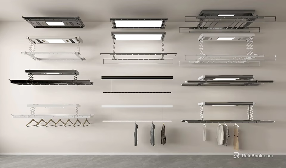 Various Wall Mounted Clothes Hangers With Different Designs And Lighting Features 3d model