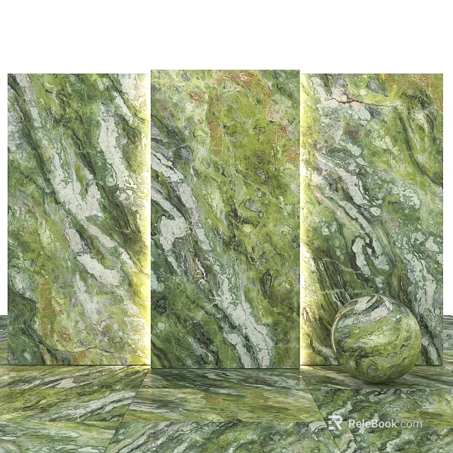 Green Marble Architectural Components With Slabs And Spherical Decorative Element 3d model 