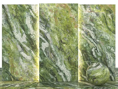 Green Marble Architectural Components With Slabs And Spherical Decorative Element 3d model