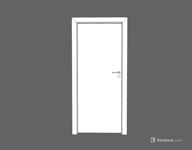 White Interior Hinged Door With Simple Design Frame And Handle 3d model 