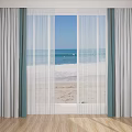Seaside Window Curtains With Light Filtering Design And Elegant Beach View 3d model