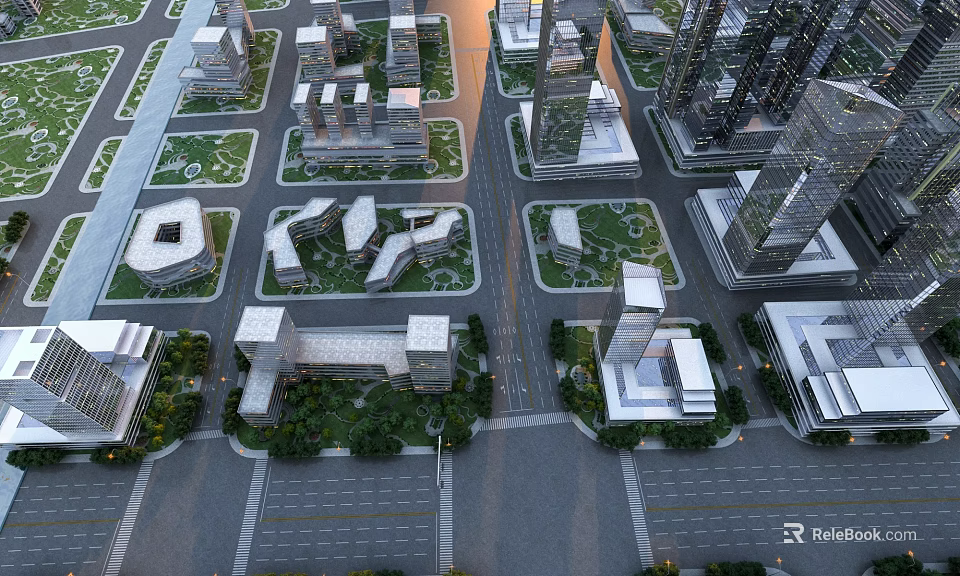Aerial Urban Planning Design With High Rise Buildings Streets And Green Spaces 3d model 