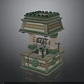 Traditional Decorative Structure Featuring Green Roof Geometric Patterns And Supporting Columns