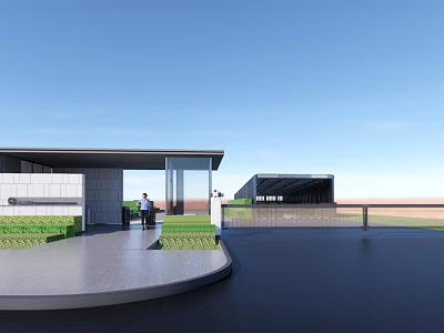 Modern Building Exterior Wall With Sleek Glass Panels And Grass Patio Space 3d model