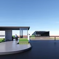 Modern Building Exterior Wall With Sleek Glass Panels And Grass Patio Space