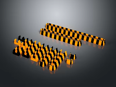 Yellow And Black Striped Scene Components With Various Strip And Block Pieces 3d model