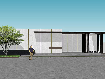Modern Entrance Gate Design With Glass Metal Structure Steps And Surrounding Trees 3d model