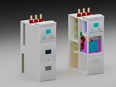 Industrial Control Equipment White Units With Red Terminals Display Screens Transparent Doors Colored Internal Components 3d model