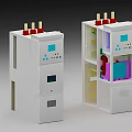 Industrial Control Equipment White Units With Red Terminals Display Screens Transparent Doors Colored Internal Components