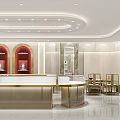 Modern Luxury Jewelry Store Interior With Gold Round Counters And Bright Lighting