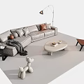 Modern L Shaped Sofa and Round Coffee Table Set with Pillows Blanket and Accent Chair