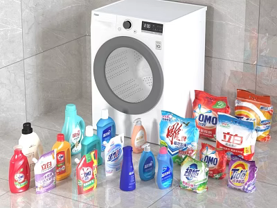 Household Laundry Cleaning Supplies With Washing Machine Liquid And Powder Detergents 3d model