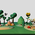 Cartoon Forest Scene With Green Trees Flowers Butterfly Ladybug And Characters