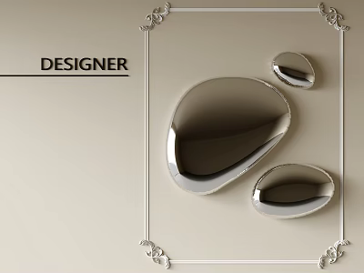 Designer Modern Wall Decor With Silver Irregular Shapes And Decorative Frame 3d model