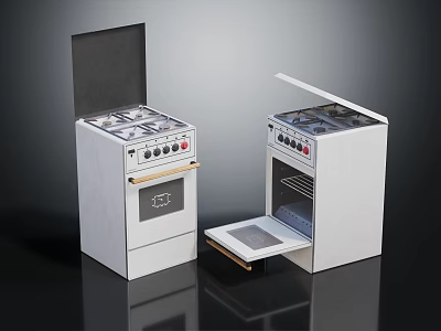 Modern White Kitchen Gas Stoves With Oven One Open Door And One Open Lid Design 3d model