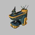 Futuristic Sci Fi Mechanical Scene Component With Yellow Blue Body And Black Antennas