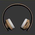 Modern Over Ear Computer Headphones With Gold Frame White Cushions And Black Headband