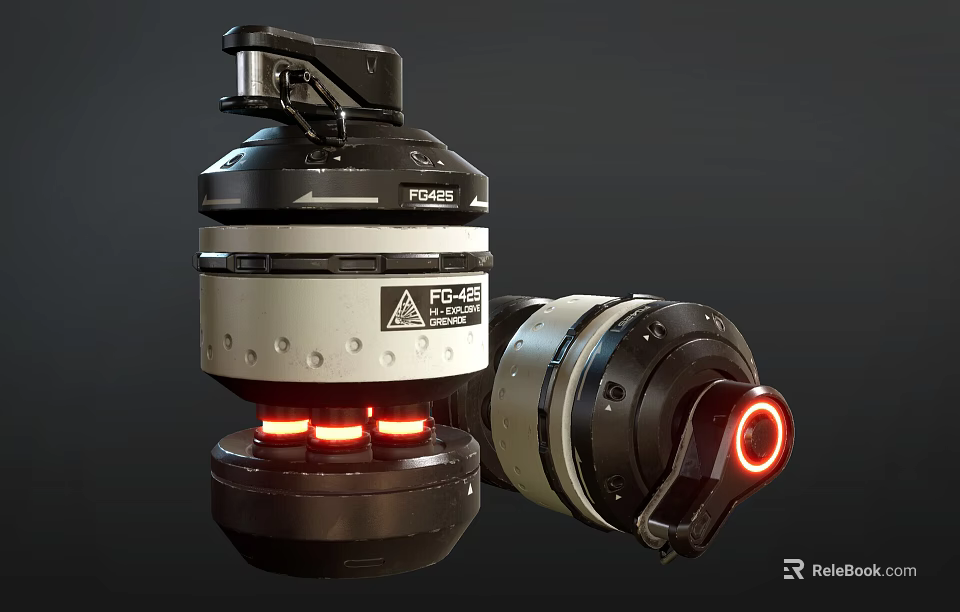 Sci Fi Mechanical Weapon With FC 43 Label And Red Glowing Lights 3d model 