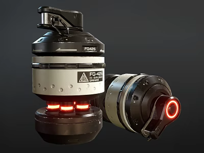 Sci Fi Mechanical Weapon With FC 43 Label And Red Glowing Lights 3d model
