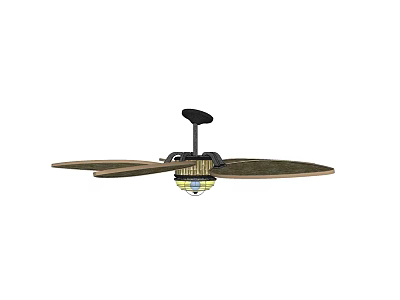 Ceiling Mounted Air Conditioner Fan With Wooden Blades And Light Fixture Black Base 3d model