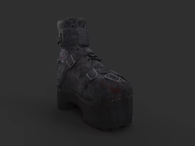 Industrial Style Distressed Leather High Top Boots With Straps Buckles And Thick Sole 3d model
