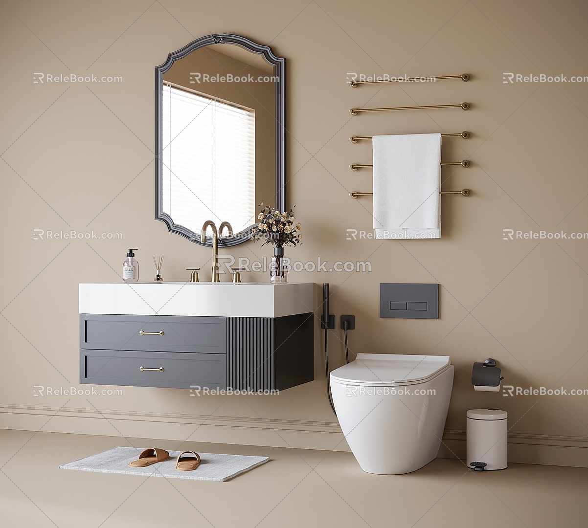 French Bathroom Cabinet Washstand Bathroom Cabinet Mirror 3d model