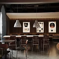 Modern Bar Interior With Curved Counter Bar Stools And City View 3d model