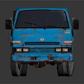 Blue Street Cleaning Truck With Black Circular Containers On Back