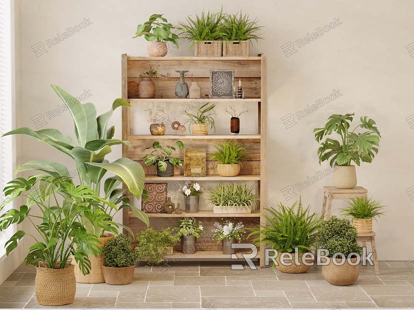 Plant Decoration Combination Log Plant Decorative Cabinet model