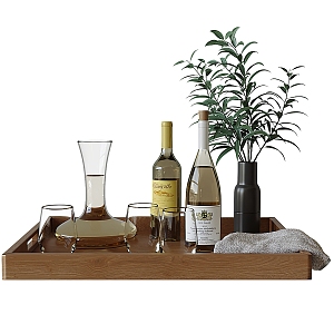 Wine Glass Tray Wine Green Plant 3d model