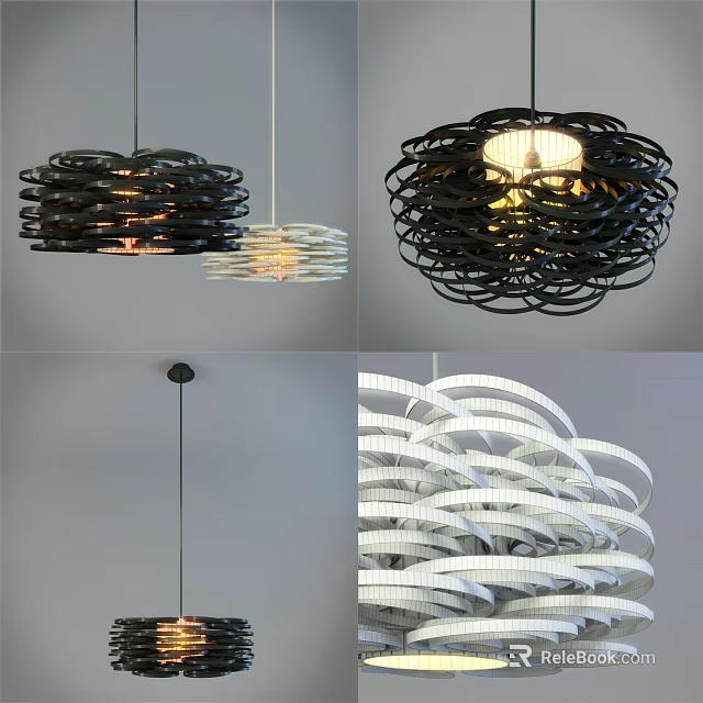 Creative Abstract Pendant Lights With Spiral Design Black And White Modern Interior 3d model 