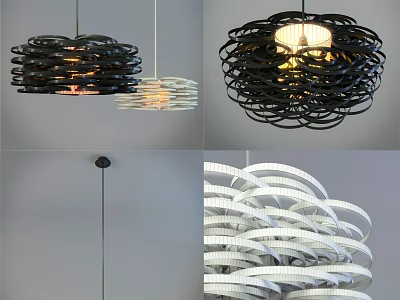 Creative Abstract Pendant Lights With Spiral Design Black And White Modern Interior 3d model