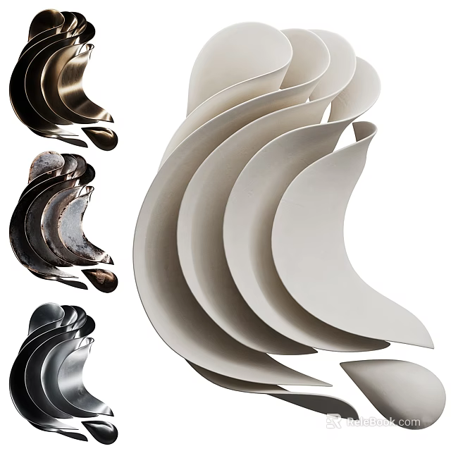 Modern Curved Decorative Ornament Set With Ceramic And Metal Pieces For Home Decor 3d model 