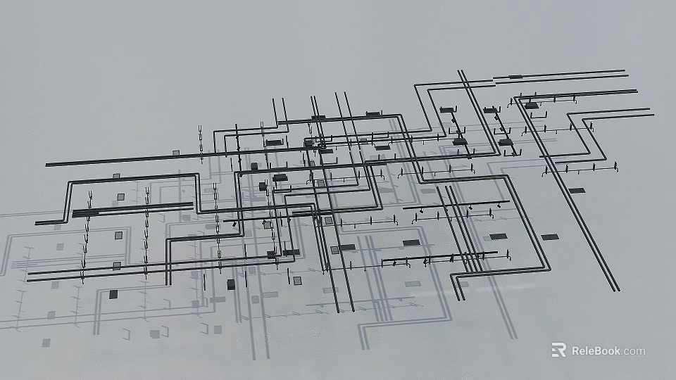 Industrial Equipment Technical Diagram With Structural Layout And Mechanical Components 3d model 