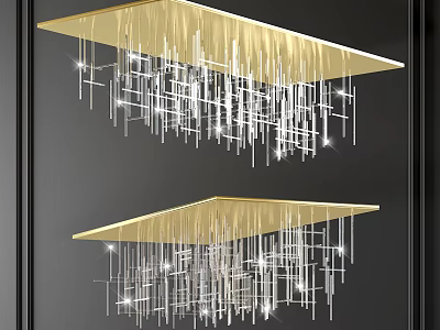 Modern Crystal Chandeliers With Golden Square Base And Hanging Crystal Strips 3d model