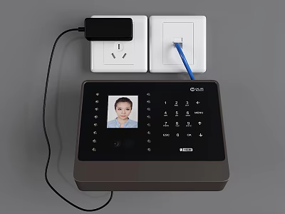 Industrial Face Recognition Device With Digital Screen Keypad And Power Connection 3d model