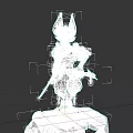Anthropomorphic Fox Game Character With Big Ears Golden Outfit Holding Sword On Red Stone Pedestal