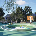 Lush Green Park Landscape With Curved Walking Paths And Playground Facilities