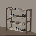 Multi Tier Wooden Shoe Rack With Various Shoes For Home Entryway Organized Storage