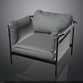 Elegant Modern Gray Upholstered Armchair With Metal Frame And Soft Cushions