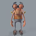 Cartoon Game Character With Big Eyes Large Glasses And Striped Tie 3d model
