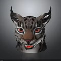 Lynx Head 3D Model With Tufted Ears Red Eyes Sharp Teeth Spotted Fur