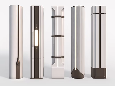Sleek Contemporary Columns In Different Styles With Metallic Surfaces And Geometric Details 3d model