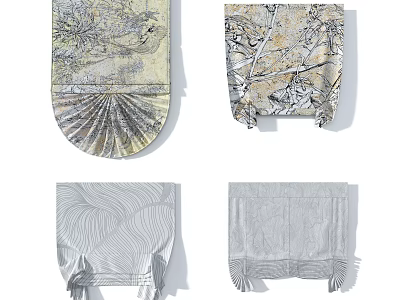 Modern Roman Curtain Warm Grey Plant Pattern Roman Curtain Combination 3d model