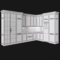 Modern Dark Gray Kitchen Cabinets With Glass Fronts And Stone Backsplash 3d model
