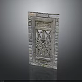 Architectural Brick Wall Component with Ornate Metal Grille and Decorative Design