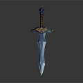 Ornate Fantasy Sword With Blue Blade Orange Hilt And Gold Decorative Accents
