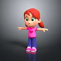 Cartoon Girl With Red Hair Ponytail Pink Heart T-shirt Blue Pants Pink Shoes Arms Outstretched