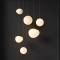 Elegant White Spherical Pendant Lights Hanging In Modern Dark Interior Space Design 3d model
